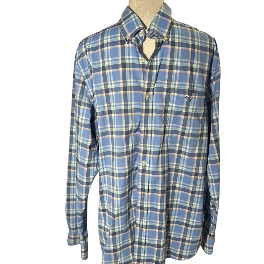 Vineyard Vines Blue Plaid On the Go Performance Shirt